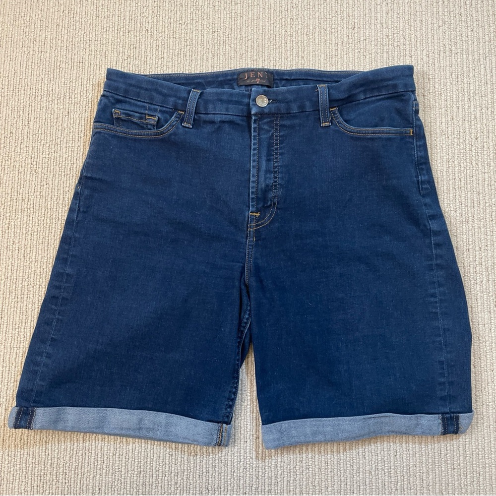 JEN7 by 7 For All Mankind Women’s 16 Rolled Cuffs Denim Shorts Dark Wash Stretch
